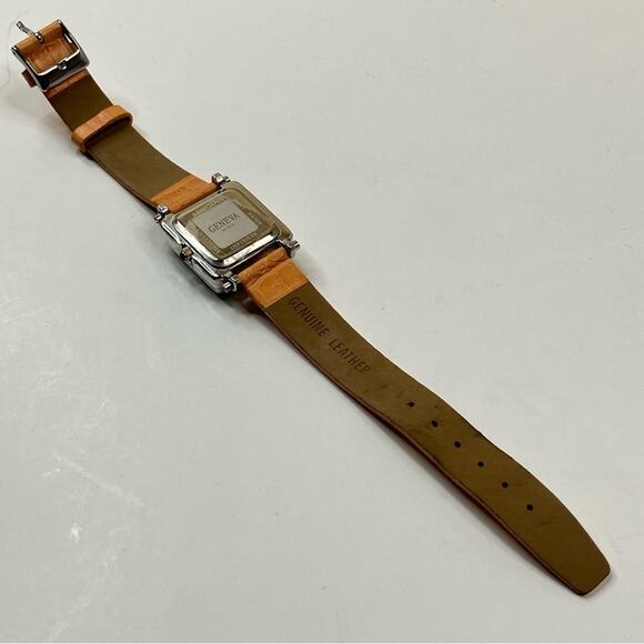 Geneva | Vintage Orange Tan Genuine Leather Rhinestone Watch - Picture 4 of 5